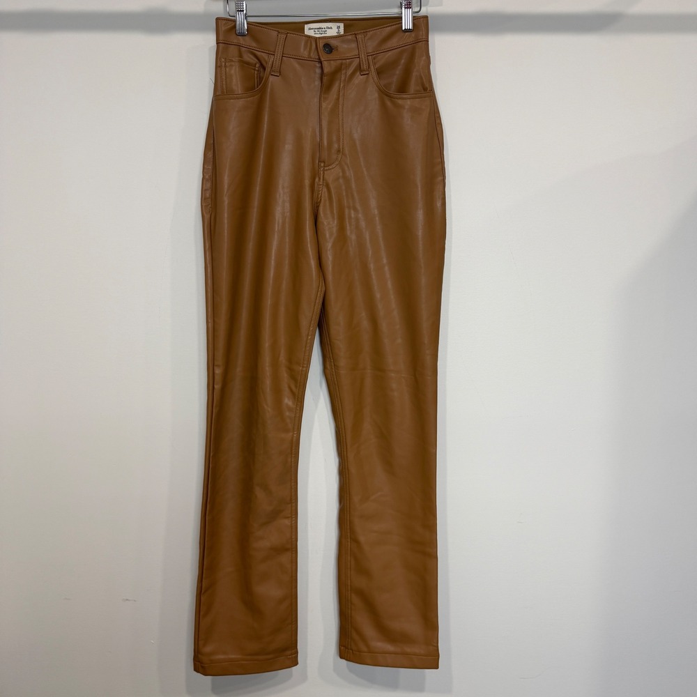 Abercrombie & Fitch Curve Love 90s Straight Ultra High Rise Leather Pants 26 L